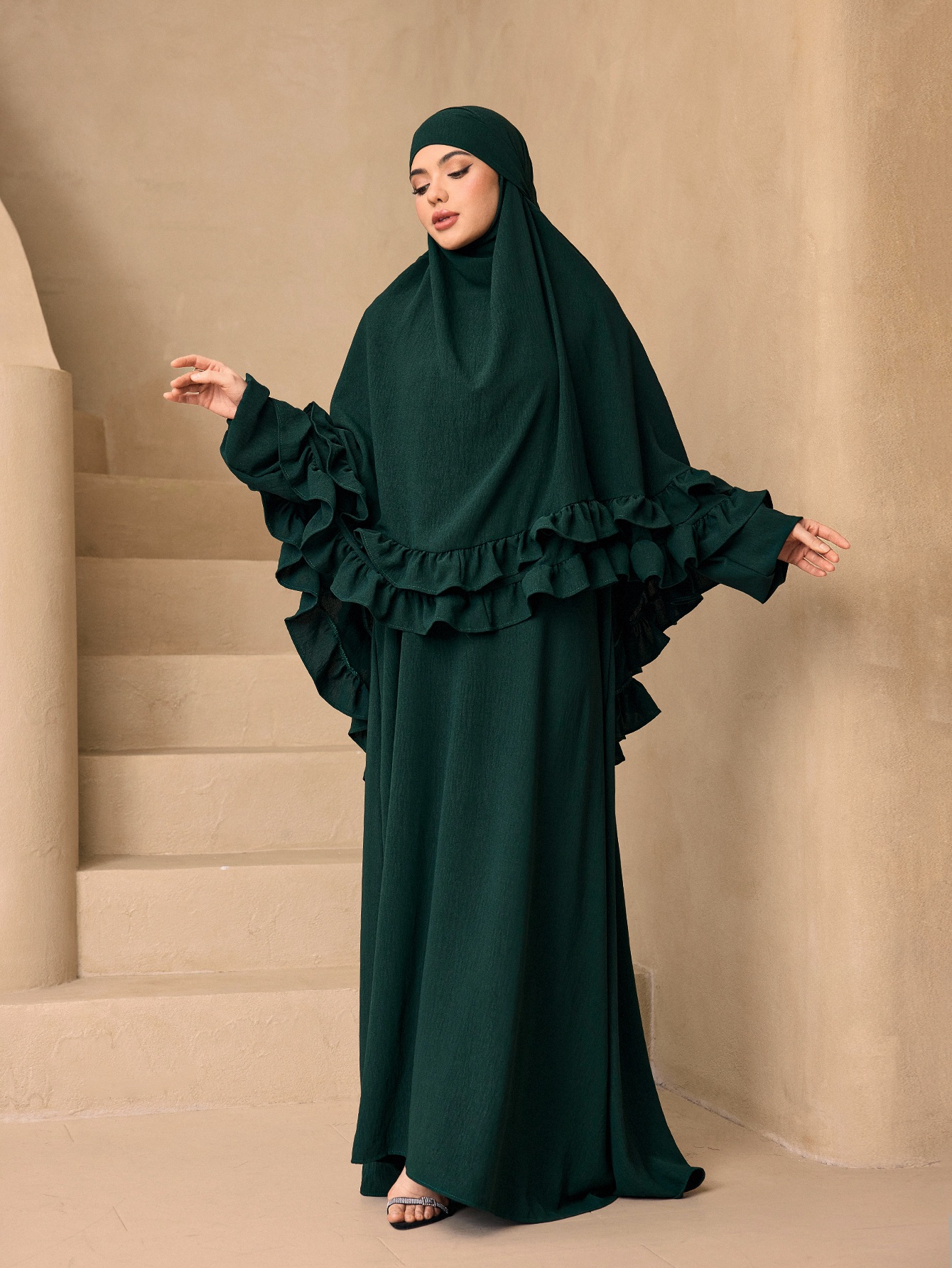 Summer Clothing Hijab - Elegant Ruffle Layer Khimar Abaya Two