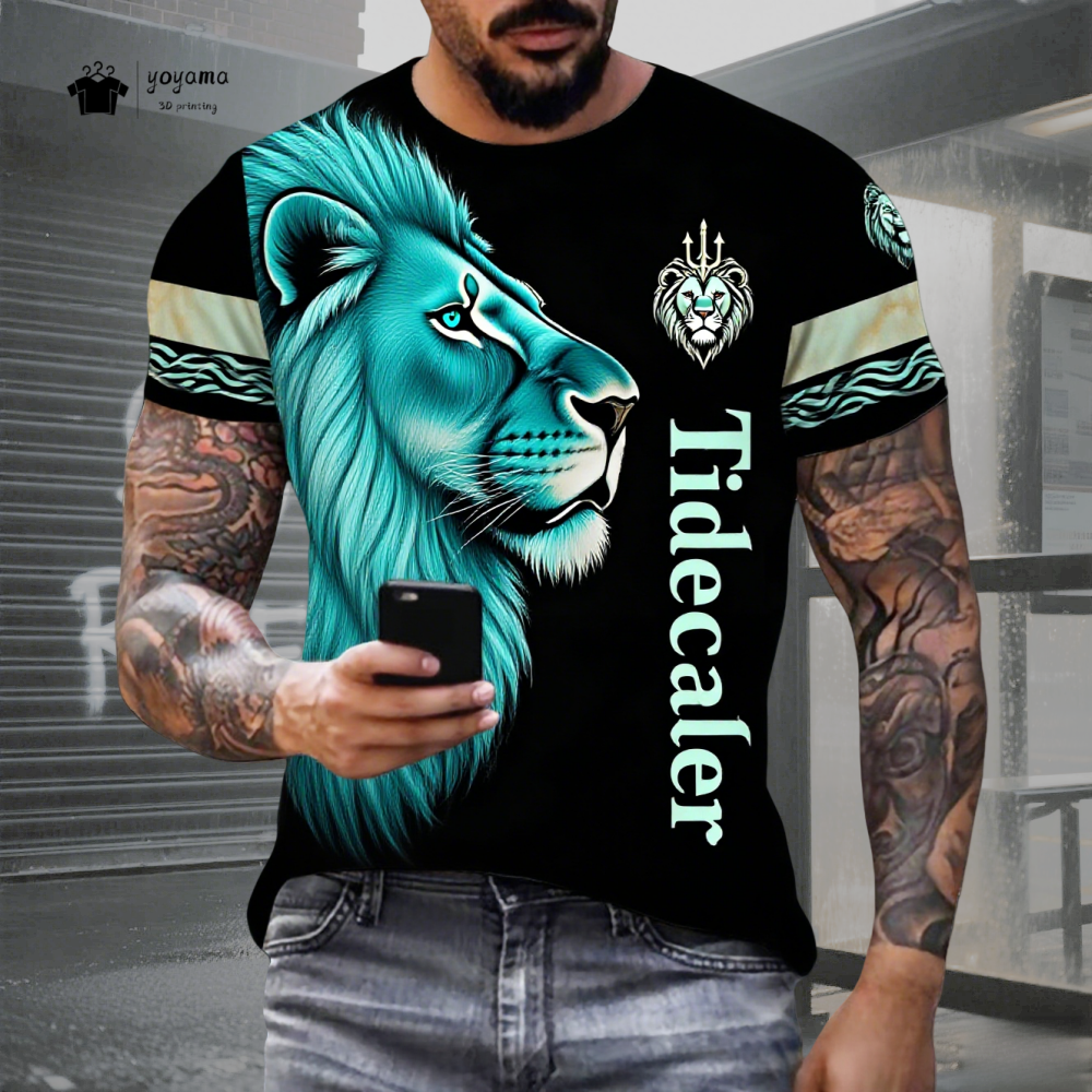 Summer Clothing Essentials Men - Mens Lion Print Short Sleeve Crew