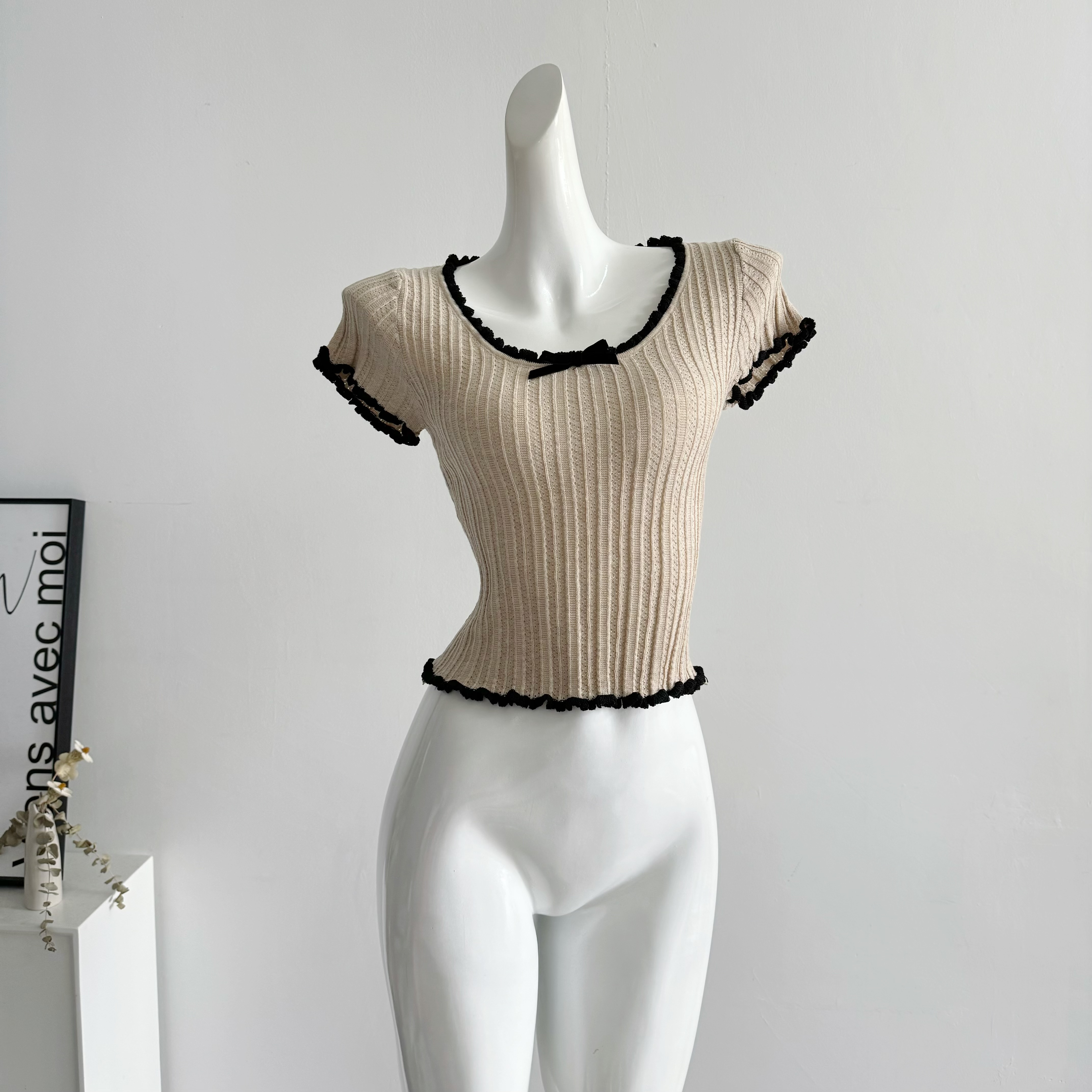 Women's Short Sleeve Ribbed Kn - Summer Clothing Teens ulasan dan harga
