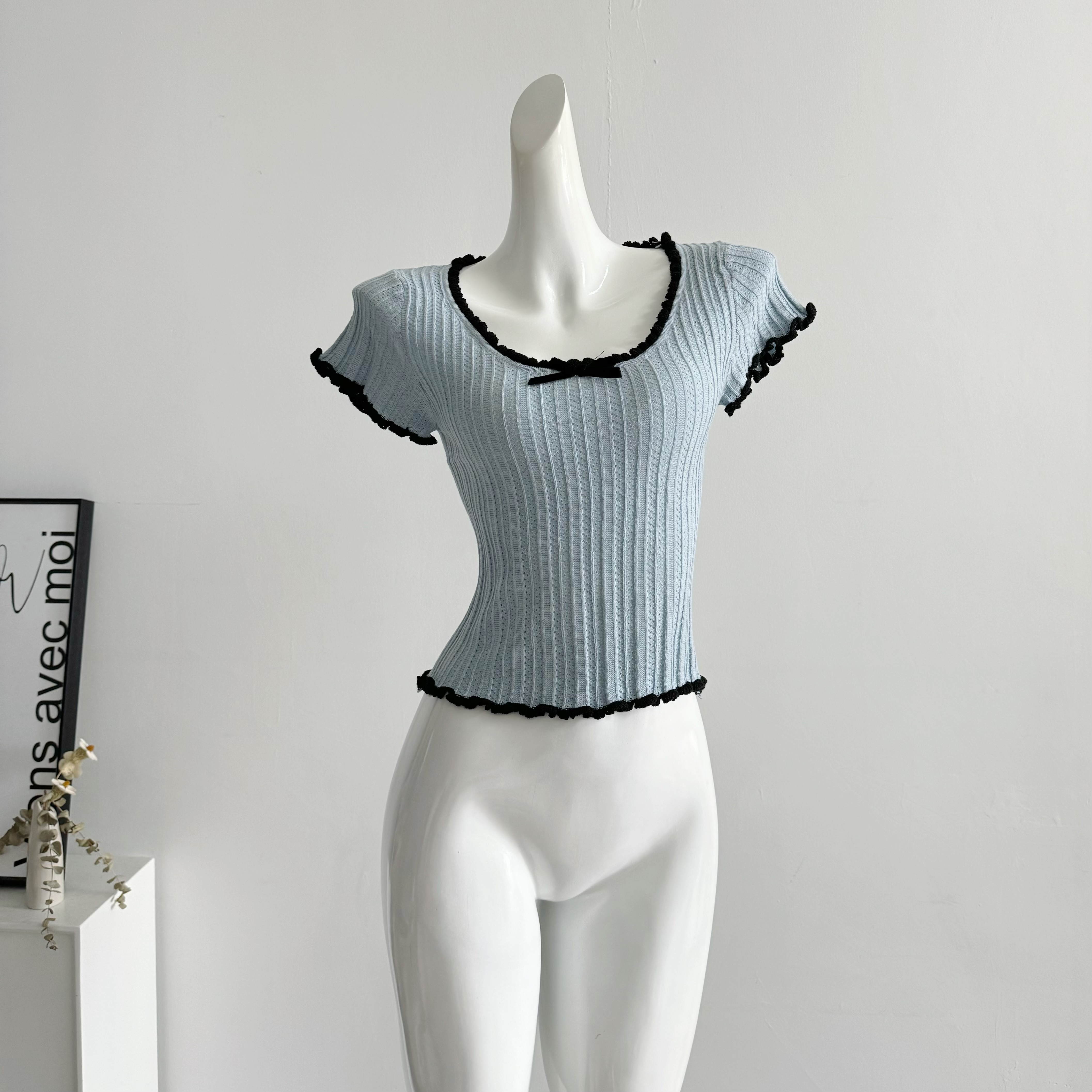 Women's Short Sleeve Ribbed Kn - Summer Clothing Teens ulasan dan harga