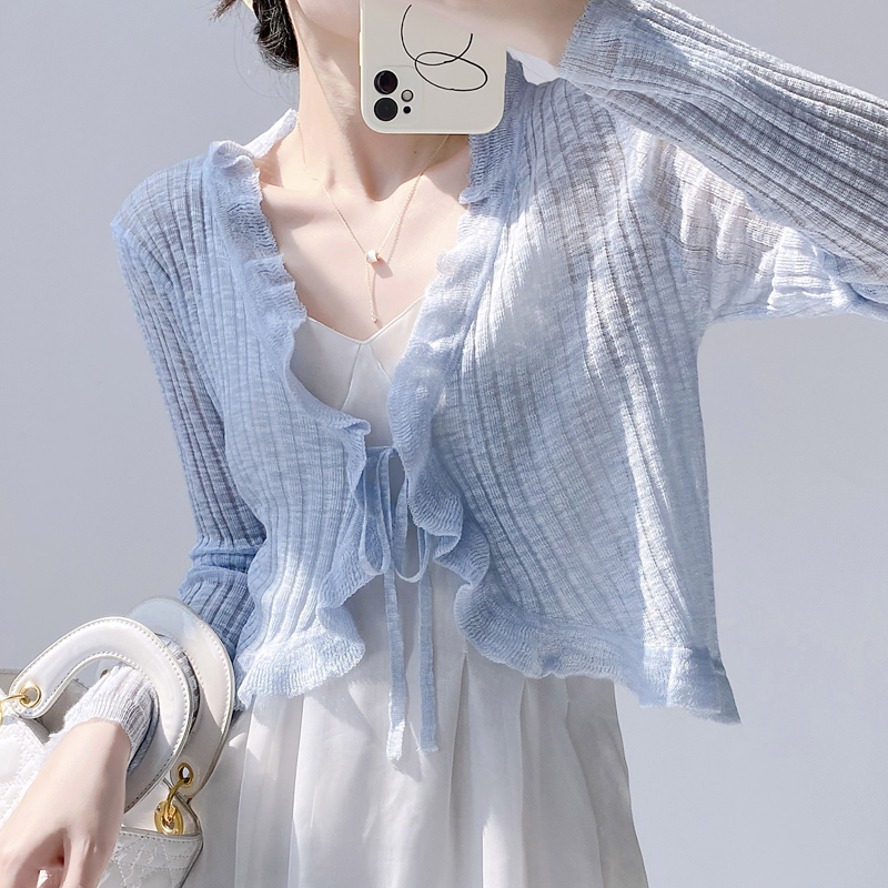 Ruffled Trim Tie Front Long Sl - Summer Clothing Teens ulasan dan harga