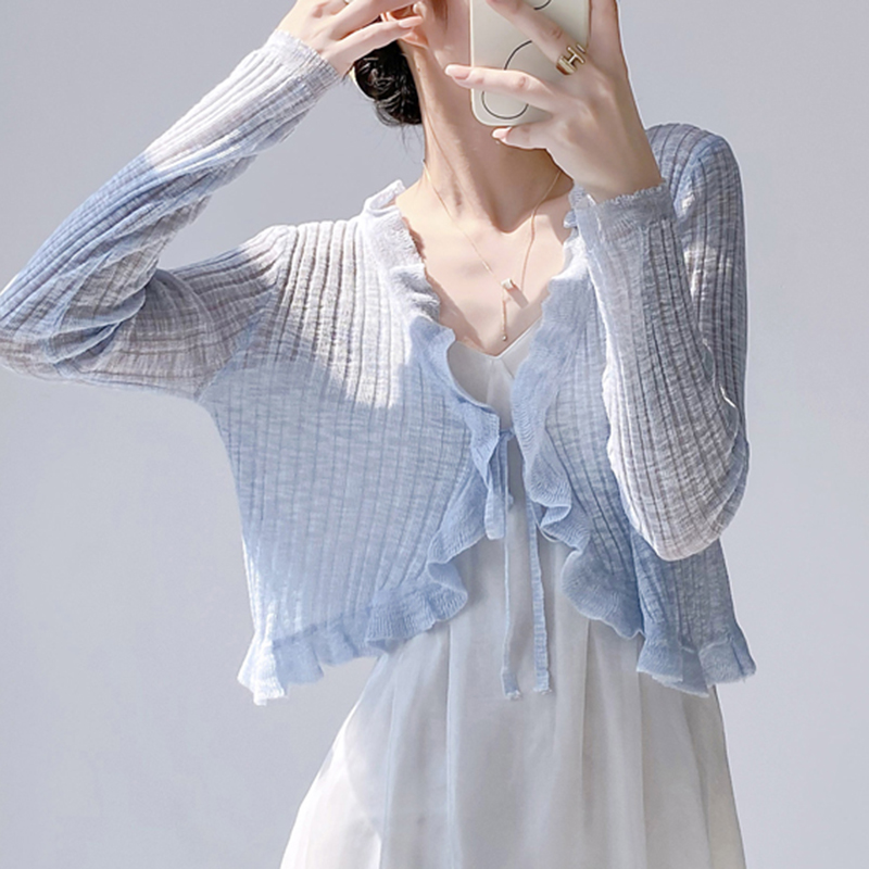 Ruffled Trim Tie Front Long Sl - Summer Clothing Teens ulasan dan harga