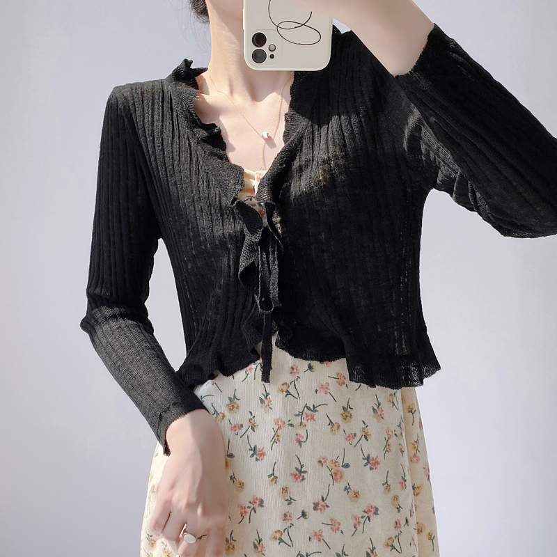 Ruffled Trim Tie Front Long Sl - Summer Clothing Teens ulasan dan harga