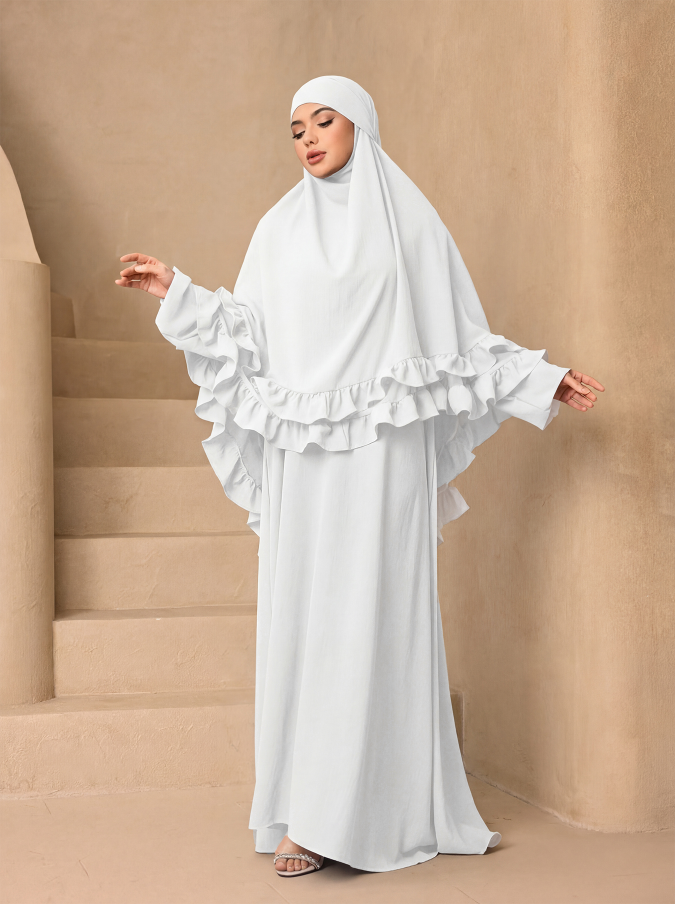 Elegant Ruffle Layer Khimar Ab - Summer Clothing Hijab ulasan dan harga