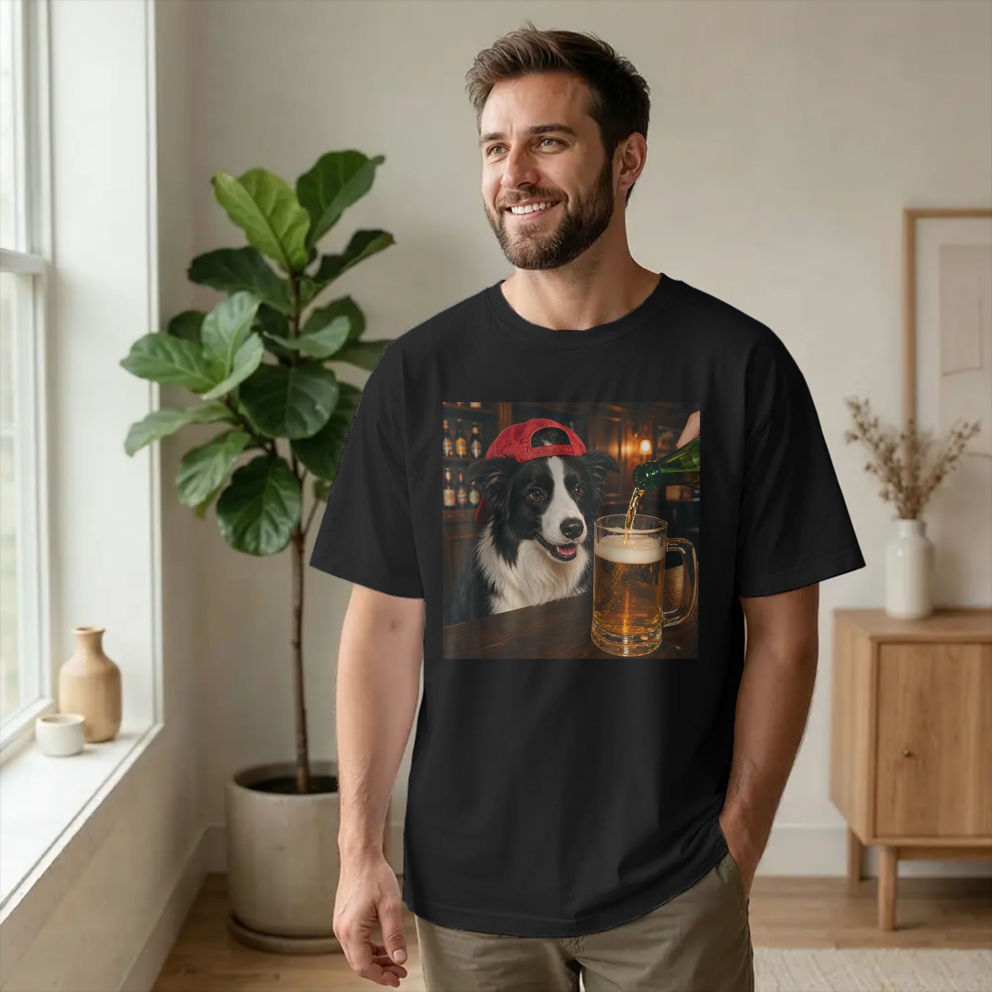 Men Border Collie Drinking Bee - Summer Clothing Ideas ulasan dan harga