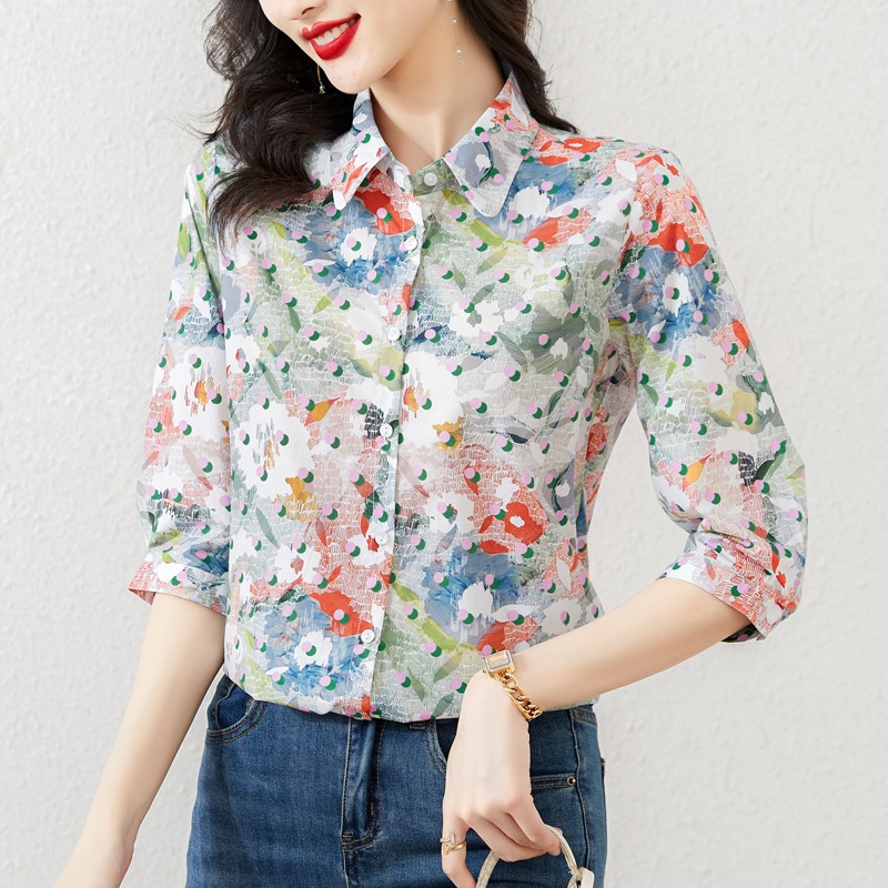 Casual Women's Blouses Printed - Summer Clothing In French ulasan dan harga