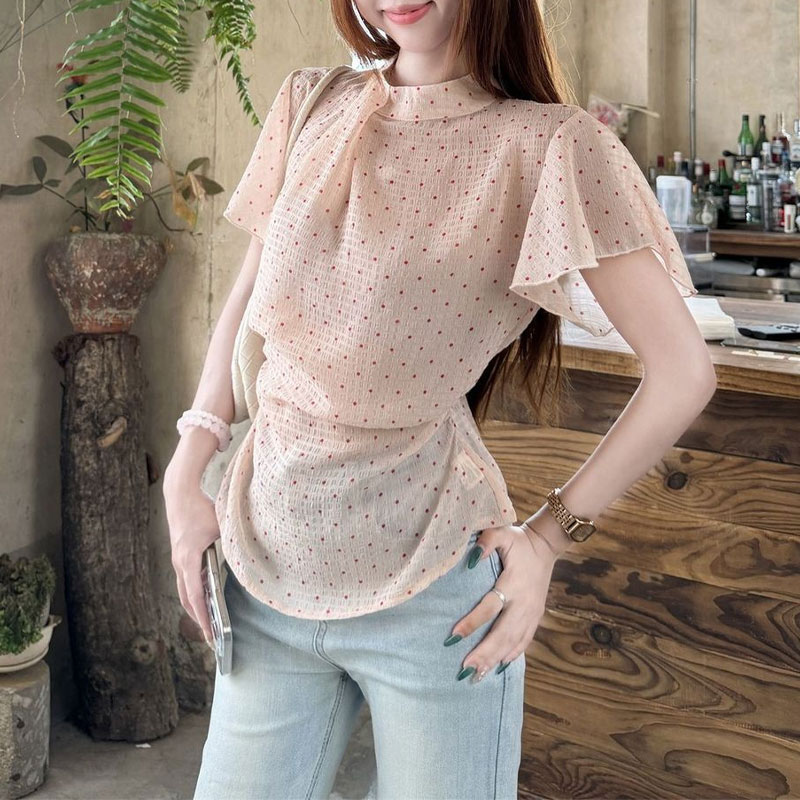 Fashionable Gauze Sweet Polka  - Summer Clothing In French ulasan dan harga