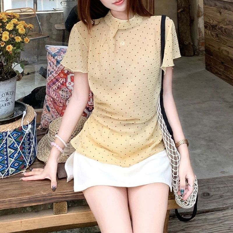Fashionable Gauze Sweet Polka  - Summer Clothing In French ulasan dan harga
