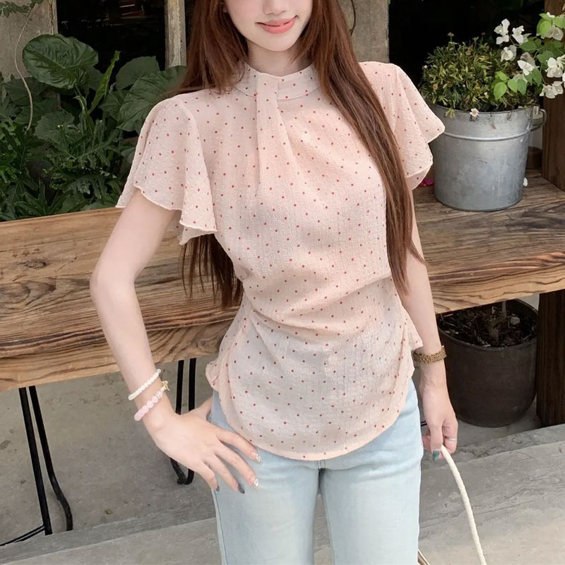 Fashionable Gauze Sweet Polka  - Summer Clothing In French ulasan dan harga