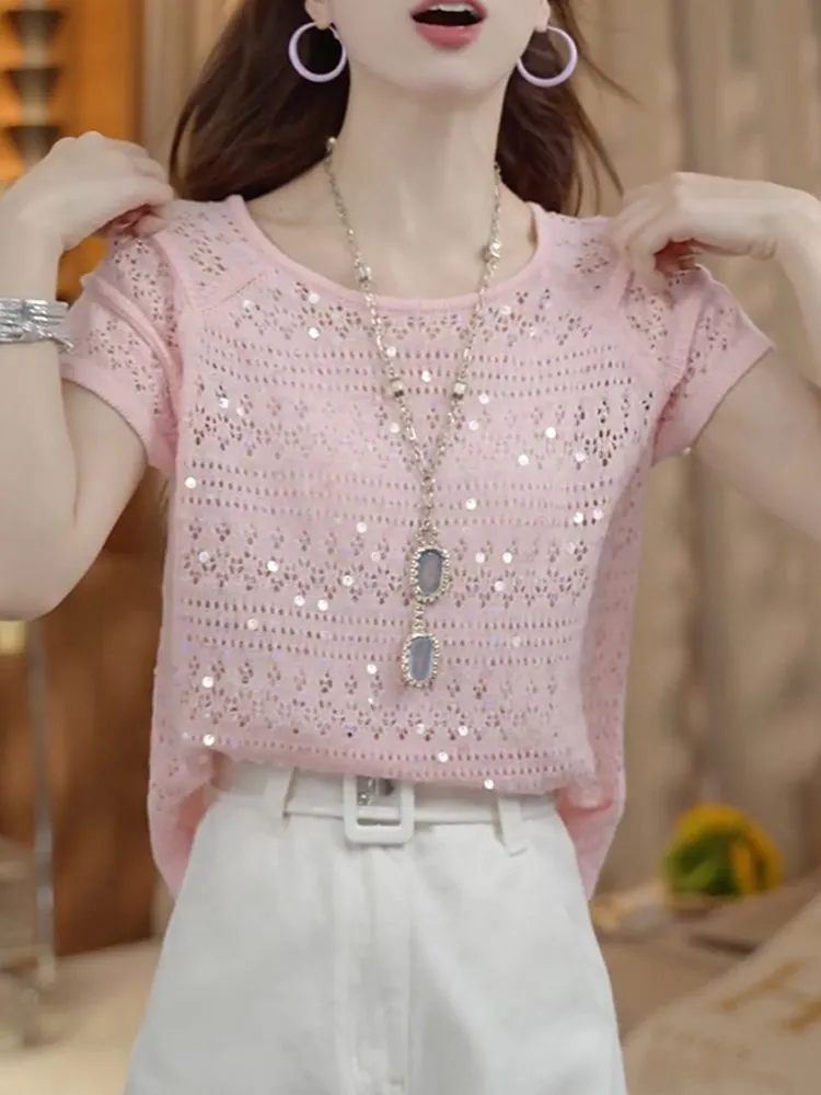 Sweet Trends Sequin Knitted Pu - Summer Clothing Yarn ulasan dan harga
