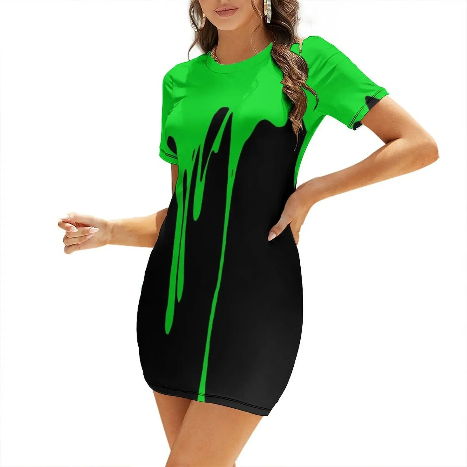 Green Dripping Paint Short-Sle - Summer Clothing Drip ulasan dan harga
