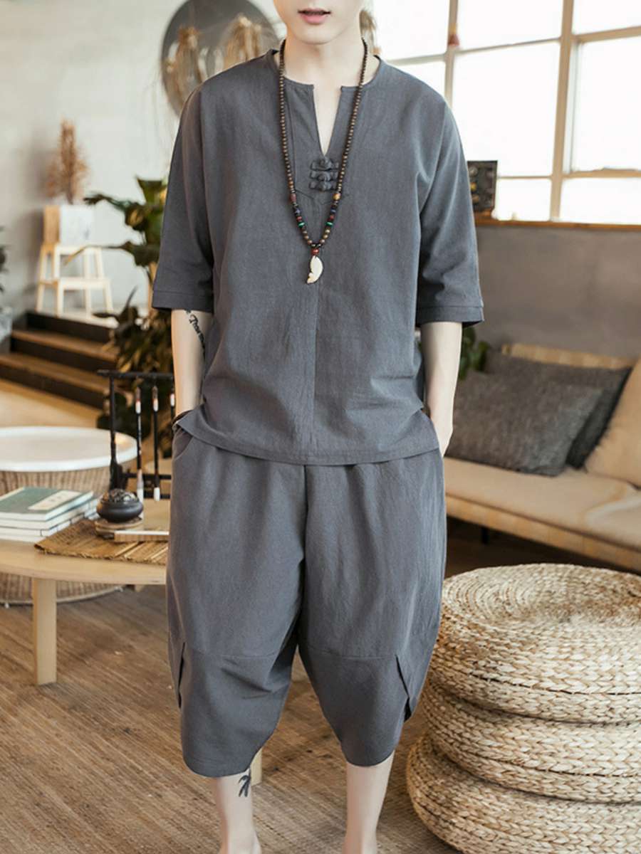New Men's Linen T-Shirt Set Vi - Summer Clothing Staples ulasan dan harga