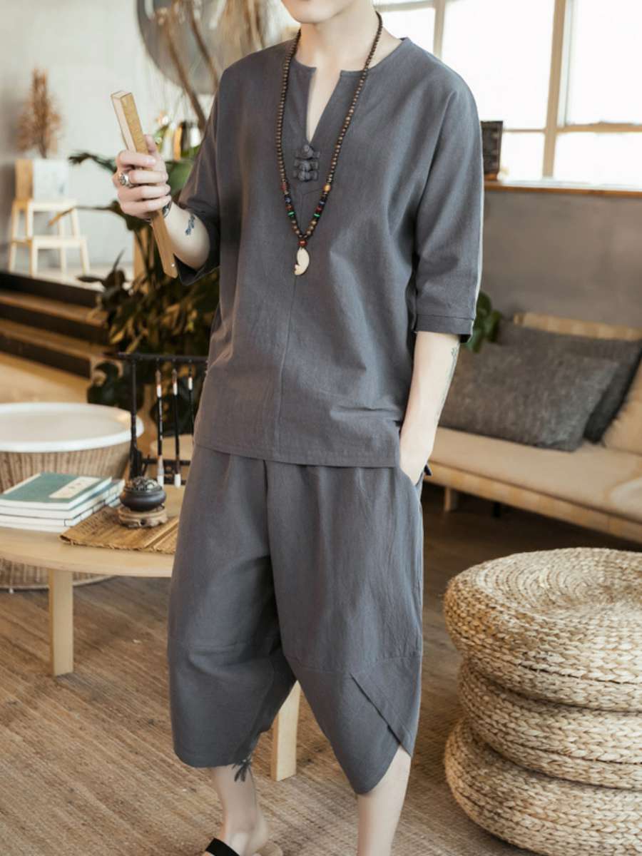 New Men's Linen T-Shirt Set Vi - Summer Clothing Staples ulasan dan harga