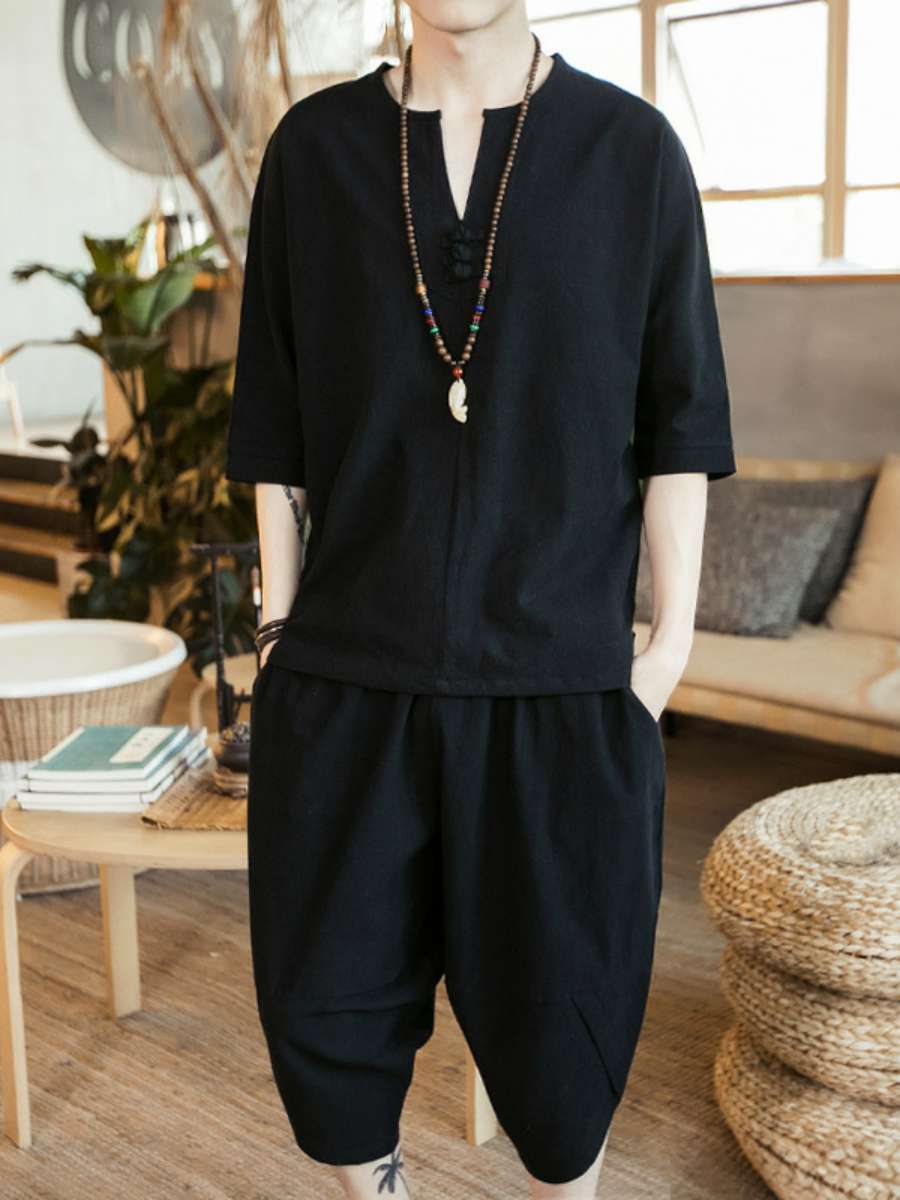 New Men's Linen T-Shirt Set Vi - Summer Clothing Staples ulasan dan harga