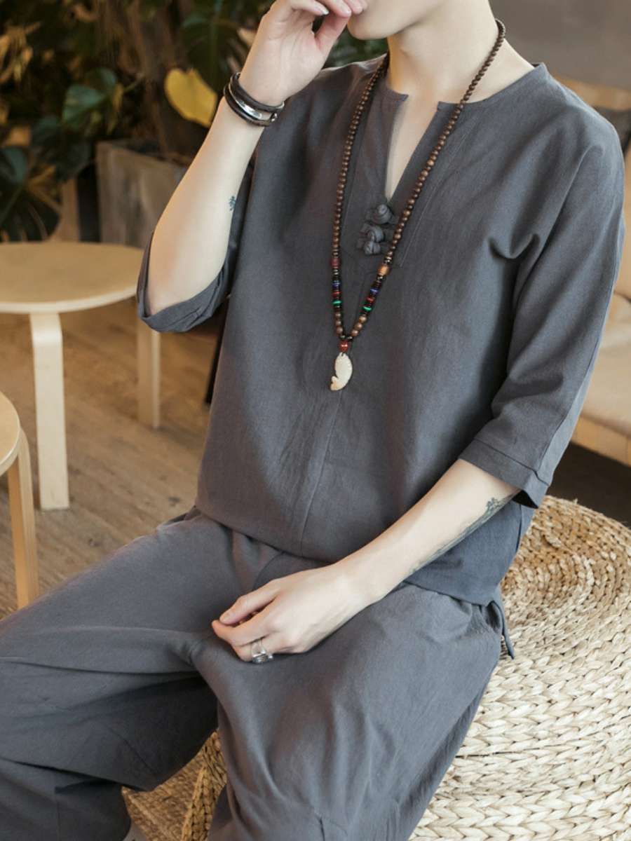 New Men's Linen T-Shirt Set Vi - Summer Clothing Staples ulasan dan harga