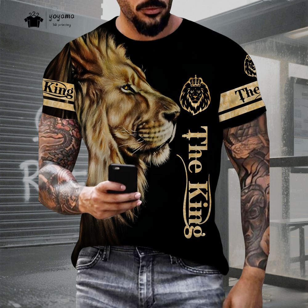 Mens Lion Print Short Sleeve C - Summer Clothing Essentials Men ulasan dan harga