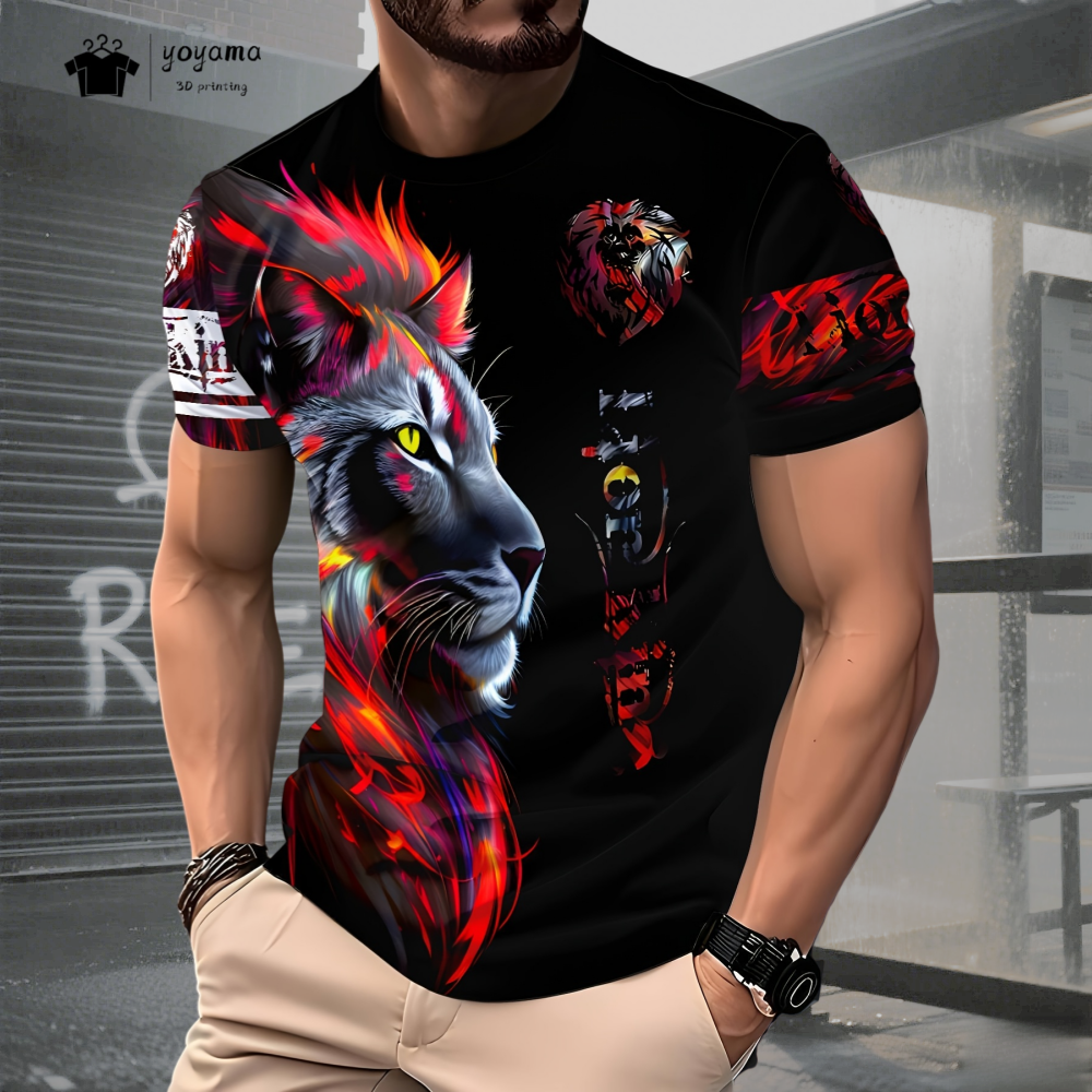 Mens Lion Print Short Sleeve C - Summer Clothing Essentials Men ulasan dan harga