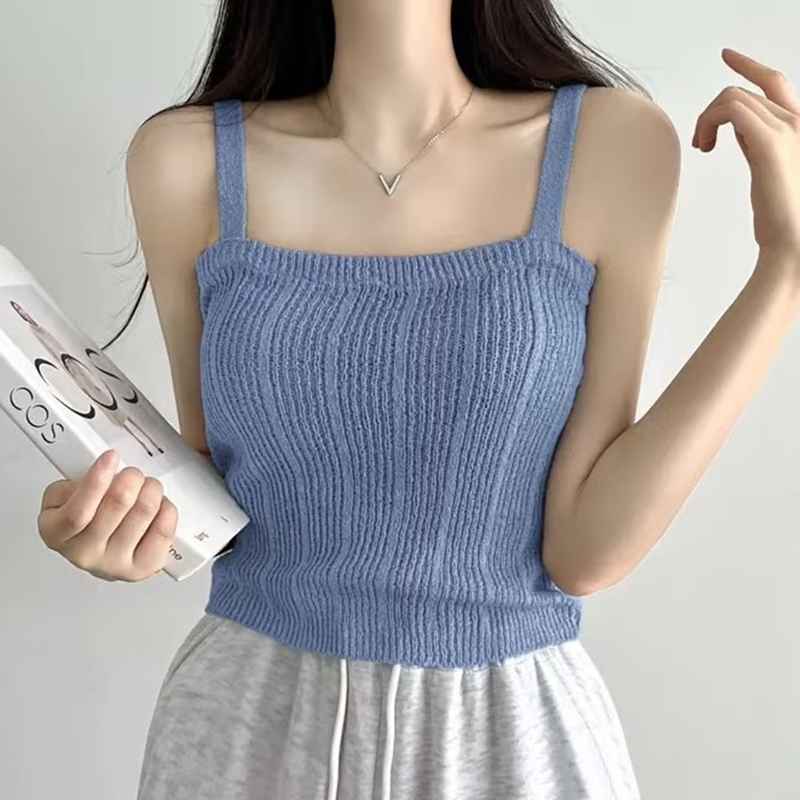 Knitted Cami Top for Women Tee - Summer Clothing Teens ulasan dan harga